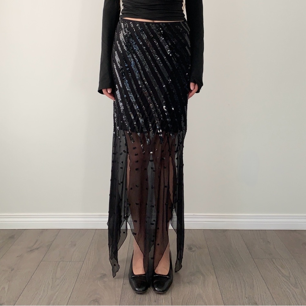 Debbie shuchat 100% silk sequin asymmetrical maxi skirt